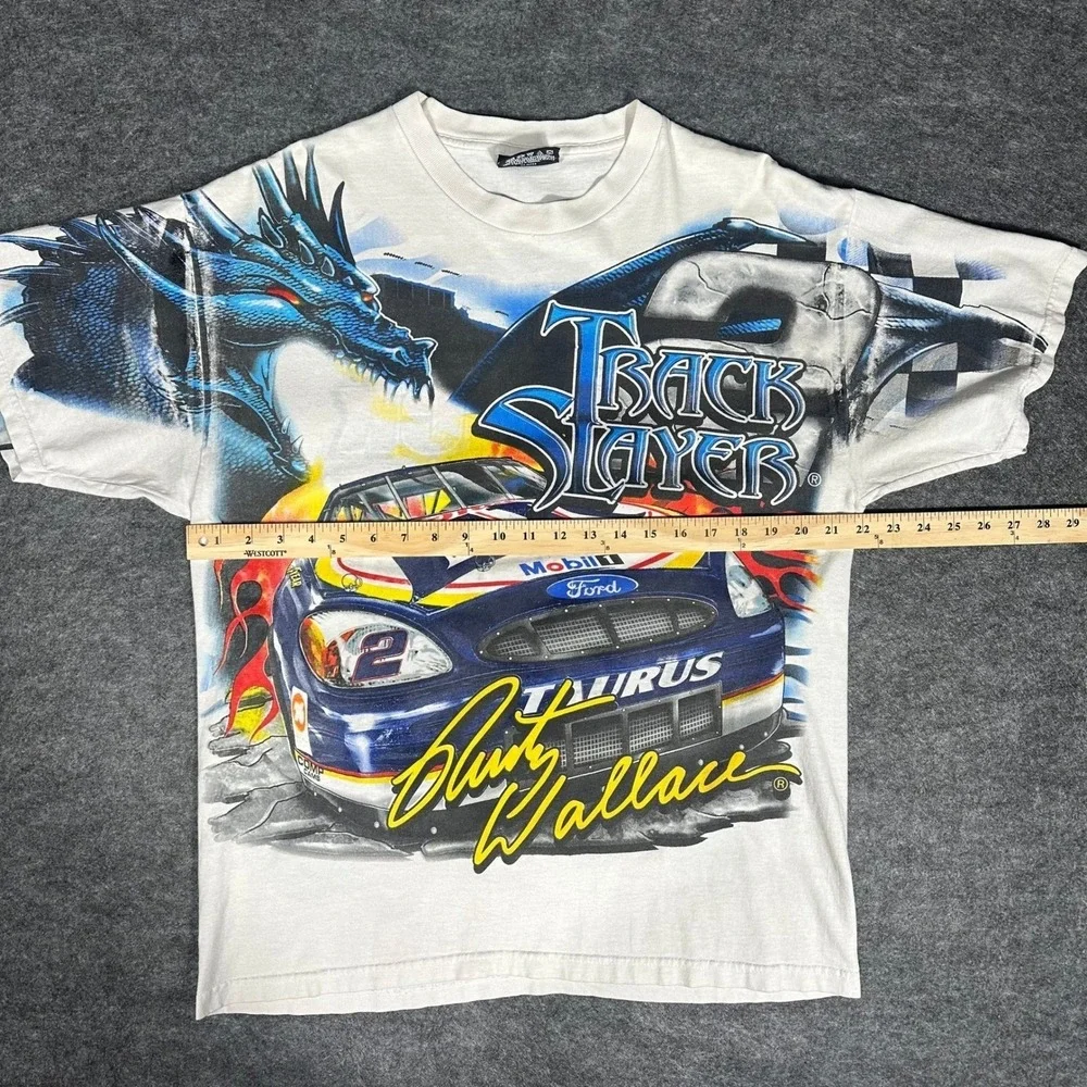 Rare VTG 90s Rusty Wallace Nascar Dragon All Over Print T‎ Shirt Medium Chase